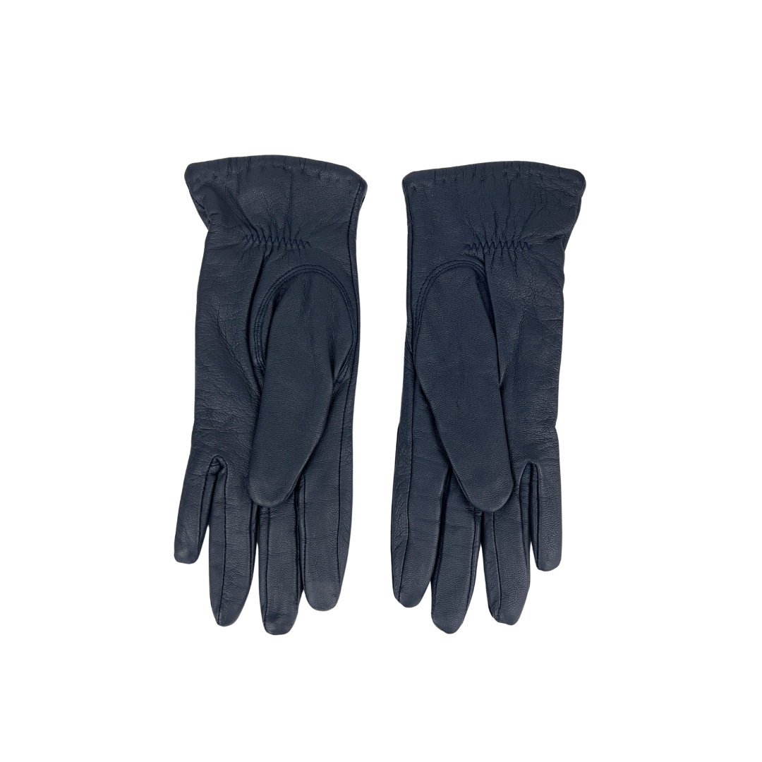 Navy Leather Gloves with Lining