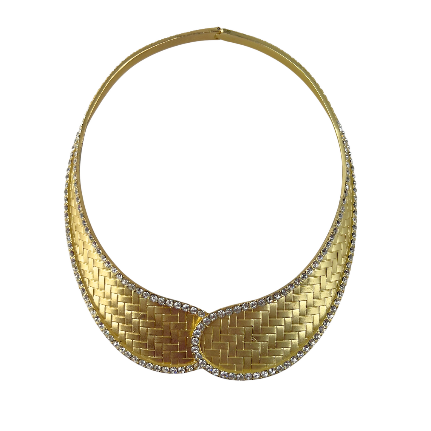 Gold Woven Look Metal Collar With Rhinestone Edge