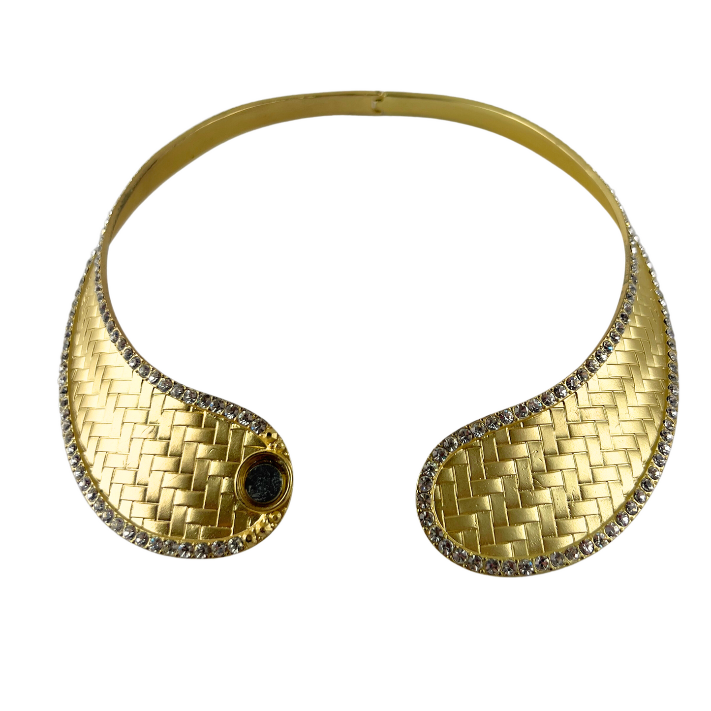 Gold Woven Look Metal Collar With Rhinestone Edge