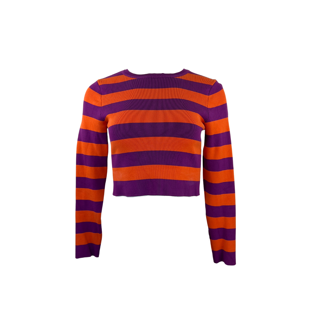 Zara Cropped Long Sleeve Orange and Purple Stripe Top