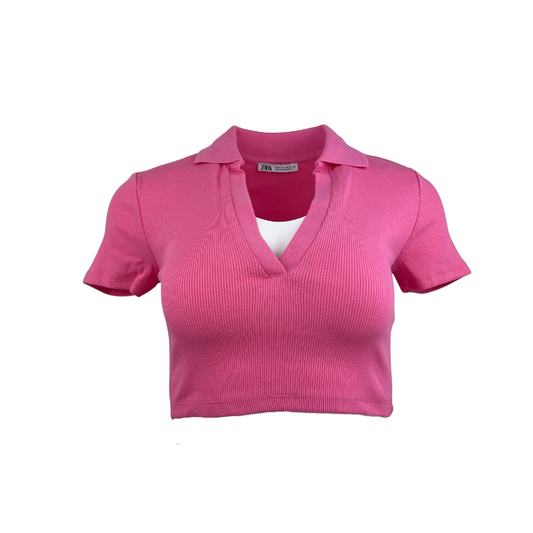 Zara Pink Cropped Polo T