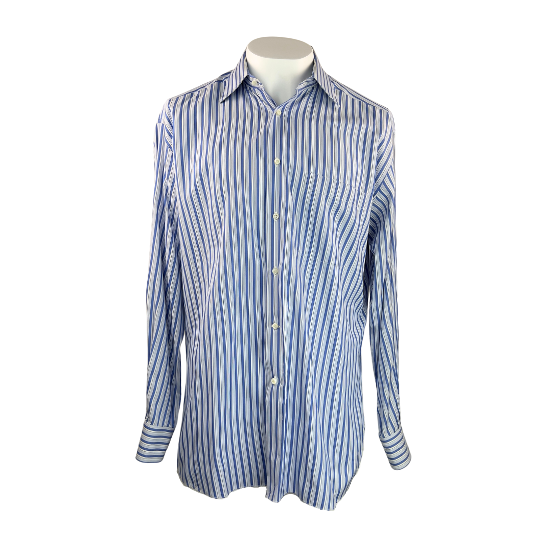 Ermenegildo Zegna White and Blue Stripe Dress Shirt 17