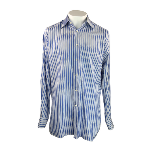 Ermenegildo Zegna White and Blue Stripe Dress Shirt 17